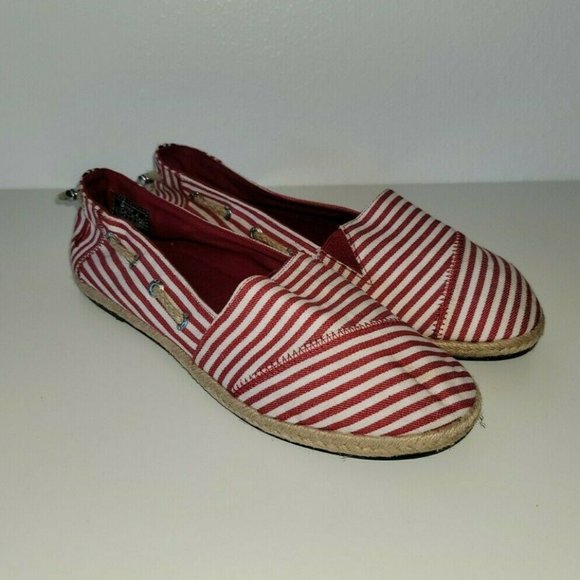 Nautica Women's Canvas Boat Shoes Flats Women's Size 9 Red & White Stripe - Picture 1 of 6